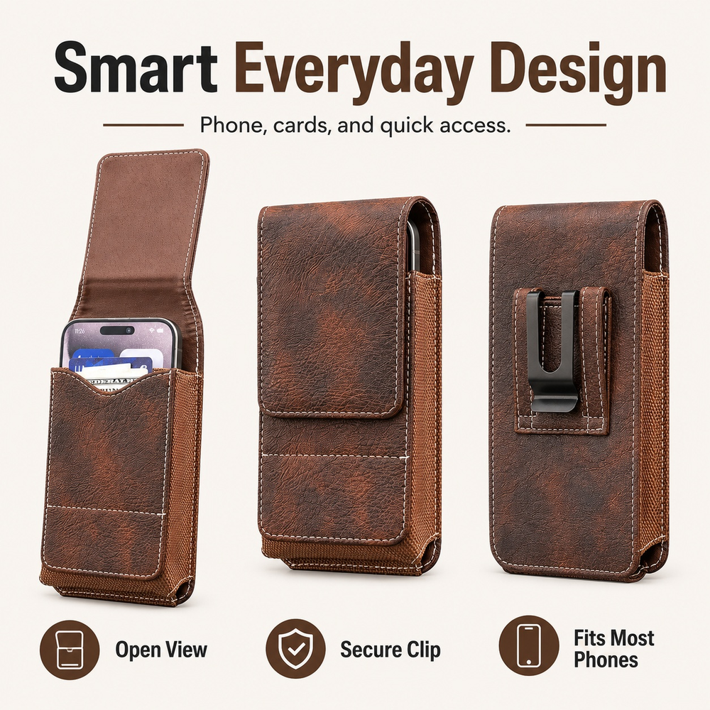⚡Big Discount | Waist Belt Cell Phone Pouch 📱 Multi-Pocket Leather Holster with Card Holder
