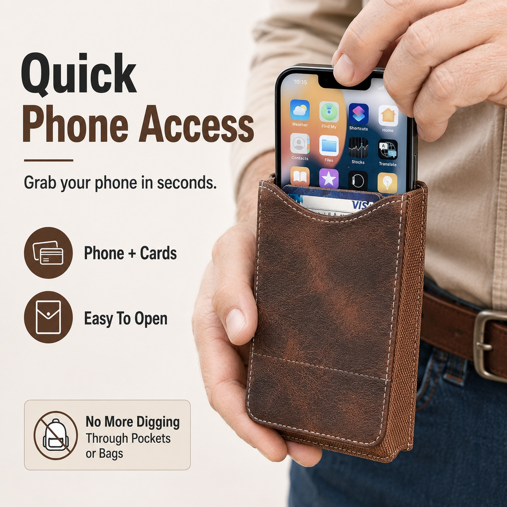 ⚡Big Discount | Waist Belt Cell Phone Pouch 📱 Multi-Pocket Leather Holster with Card Holder